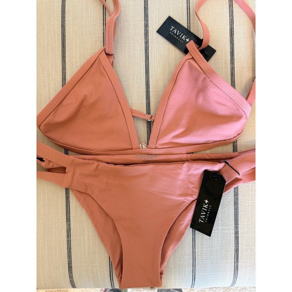 Tavik Swimwear Womens Triangle Bikini Set Clay Rose Multi Strap Two Piece NWT L